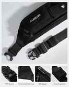 WATERFLY Small Crossbody Fanny Pack: 5 Pocket Slim Lightweight Waist Belt Hip Bag for Women Men Water Resistant Chest Pouch for Travel Hiking Running Walking Fit All Phones - Black