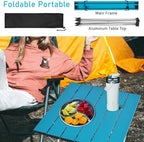 Tesouro Portable Camping Table,Folding Side Table Aluminum Top for Outdoor Cooking, Hiking, Travel, Picnic (Blue-Medium)