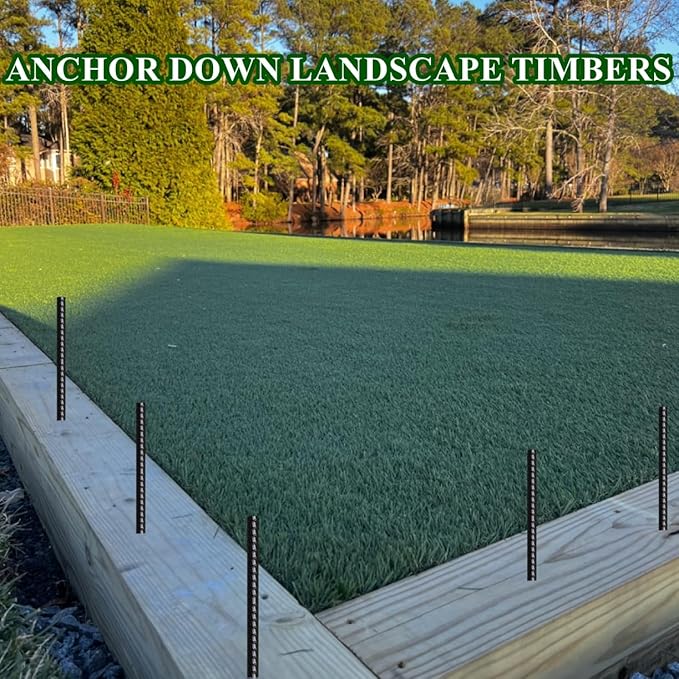 Rebar Stakes 16 Inch 20 Pack Heavy Duty Ground Anchors with Chisel Point End Long Straight Steel Tent Stakes 3/8" Thickness Metal Spikes Black Coated for Concrete Timber Camping Garden Plant