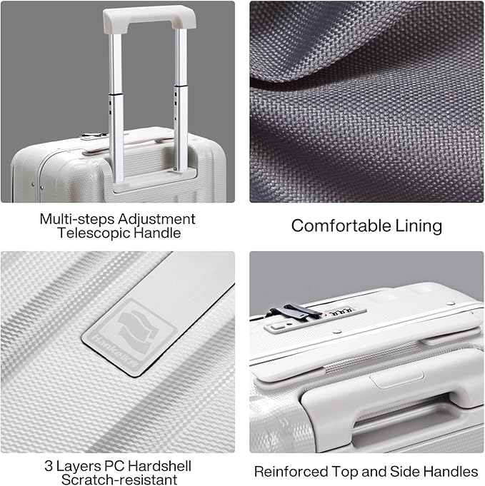 Hanke 20 Inch Carry On Luggage Hard Shell Suitcases with Wheels Luggage Suitcase Travel Luggage for Women Men Rolling Luggage Bags for Business Trip Weekender-Ivory white