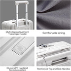 Hanke 20 Inch Carry On Luggage Hard Shell Suitcases with Wheels Luggage Suitcase Travel Luggage for Women Men Rolling Luggage Bags for Business Trip Weekender-Ivory white