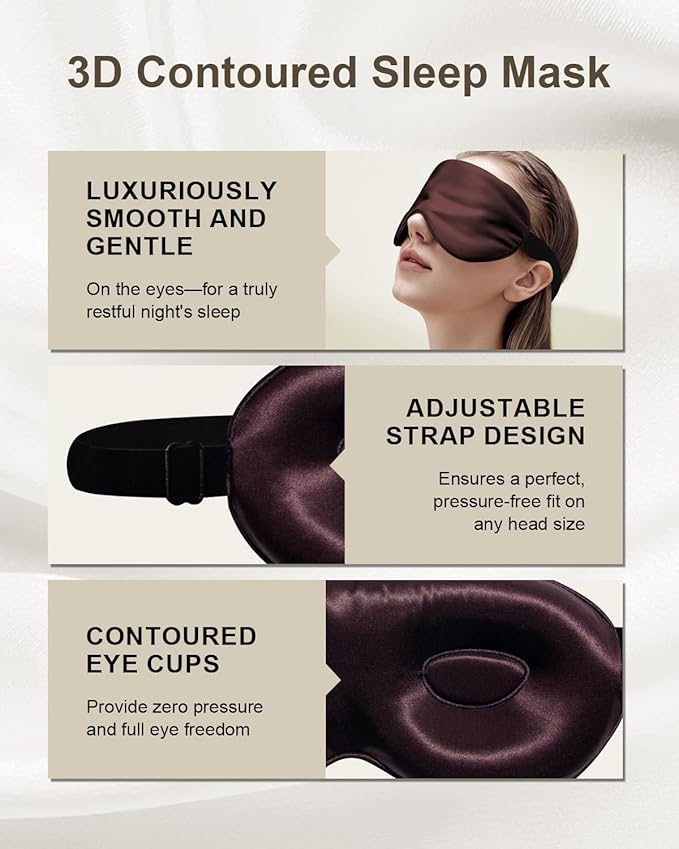 Luxury 22 Momme 100% Mulberry Silk Sleep Mask – 3D Eye Mask with Adjustable Strap, Gentle on Skin and Eyes, Provides Complete Light Blockage for Deep Sleep (Burgundy, Adjustable)