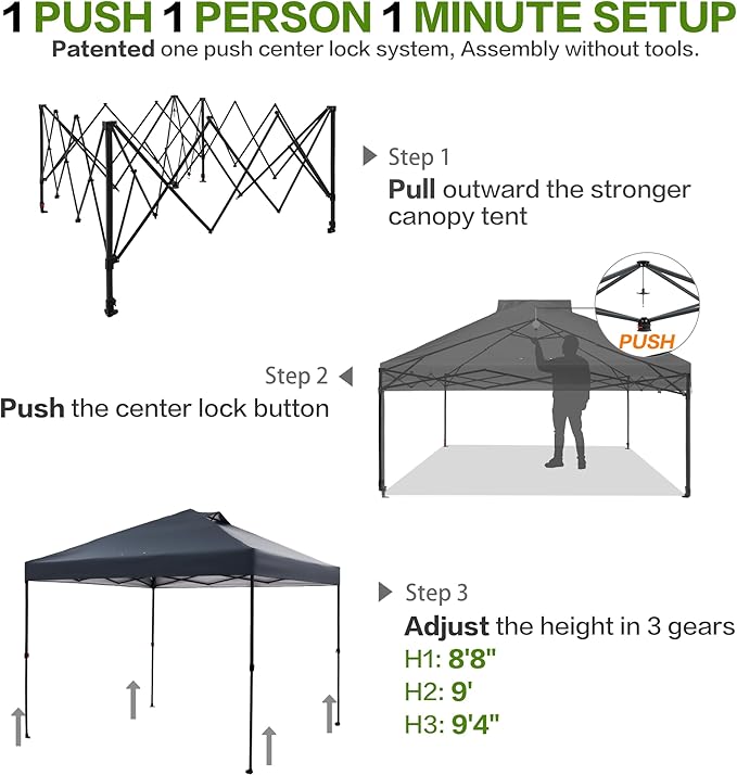 10'x10' Pop Up Canopy Tent with 1 Sidewall and 6 Pockets, One Push Setup, Instant Shade Tent with Vented Roof for Beach Patio Outdoor, Case, 8 Stakes, 4 Ropes, 4 Sandbags (Gray, 10x10)