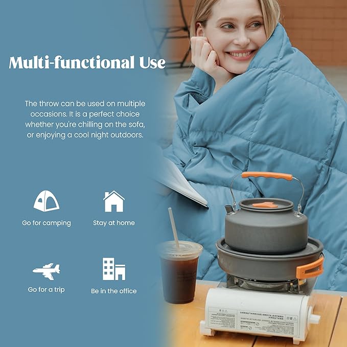 puredown® Upgraded Feather Down Throw Blanket – 12oz Enhanced Filling for Better Warmth & Comfort, Lightweight & Packable, 50"X70", Blue