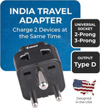 OREI UK, China, US to India Adapter - Type D Travel Adapter Plug - 2 in 1 Travel Adapter India - Compatible with India, Nepal, Pakistan - CE Certified - RoHS Compliant - 2 Pack - Black Color