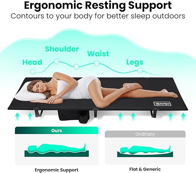 Portable Camping Cot, Sleeping Cots for Adults, Ultralight Backpacking Cot, Compact, Collapsible, Easy Set-Up, Supports 500lbs, Lightweight Camp Cot for Adults, Camping, Outdoors and Home