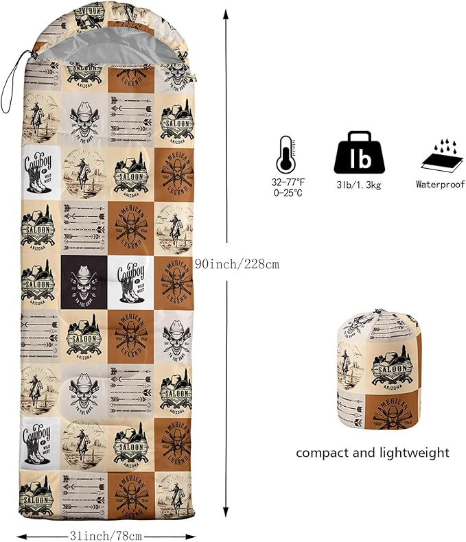 Sleeping Bags for Adults and Kids，3D Printing Camping Sleeping Bag for Girls Boys Lightweight Waterproof Cold/Warm 3-Season，Outdoor Travel with Compression Bags