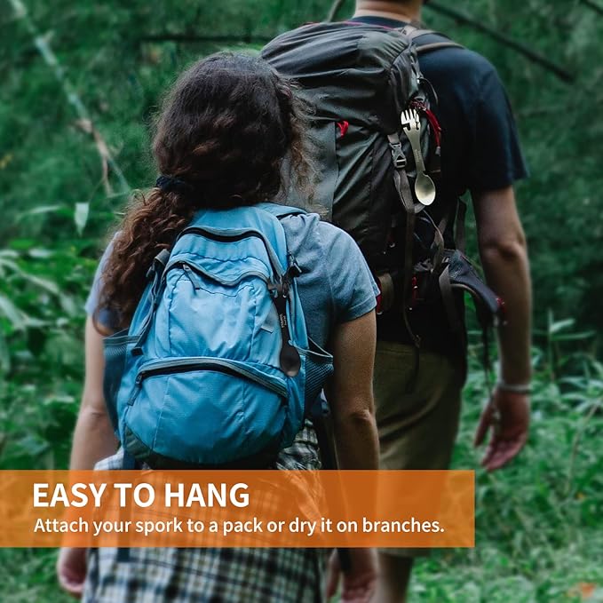 PSKOOK 5-in-1 Utility Tactical Spork, Stainless Steel Spoon & Bottle Opener, Fork & Knife, Can Opener Combo Camping Utensil for Hiking, Camping or Backpacking (Black)