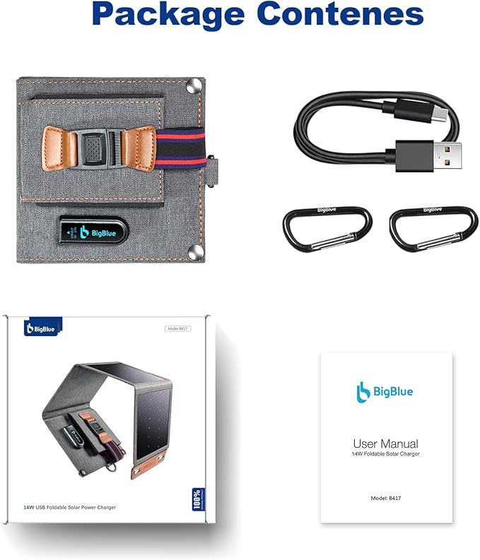 [Upgraded Tiny Solar Charger] BigBlue 14W SunPower Solar Panels with USB-A Port(5V/2.4A Max), IPX4 Waterproof, Portable Solar Phone Charger Compatible with iPhone X/8/7, Tablet, Samsung LG etc