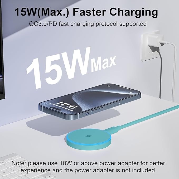 MagSafe Charger 2 Pack 15W Magnetic Wireless Charger Fast Charging Pad Compatible with iPhone 17/16/15/14/13/12 Series & AirPods 4/3/2/Pro Magnetic MagSafe Charging Pad with Dual Ports-Light Green