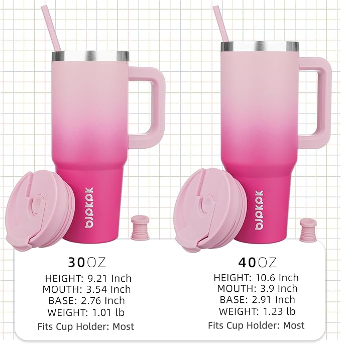BJPKPK 30oz Stainless Steel Insulated Tumbler With Handle And Lid Straw Travel Coffee Mug Thermal Cup,Cherry Blossom