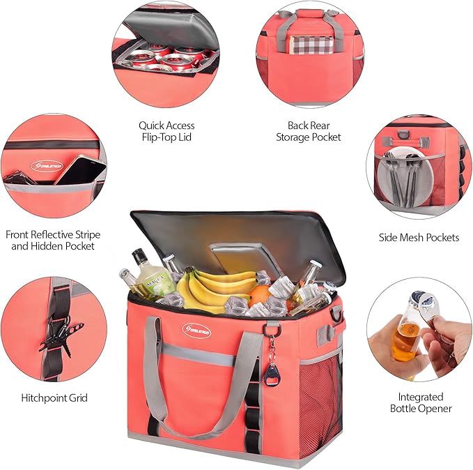 Maelstrom Collapsible Soft Cooler Bag, 24/30/60/75 Cans Beach Cooler, Ice Chest, Leakproof & Portable for Beach, Camping, Road Trips & Grocery Shopping