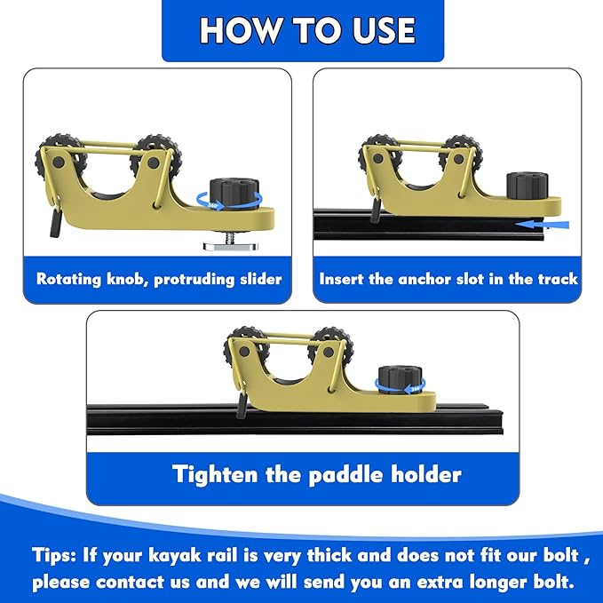 1006 2 PCS Adjustable Kayak Paddle Holder Track Mount Fits Various Shaft Diameters –Universal Rail Mount for Paddle, Fishing Rod, Net – Kayak Accessories for Fishing & Touring