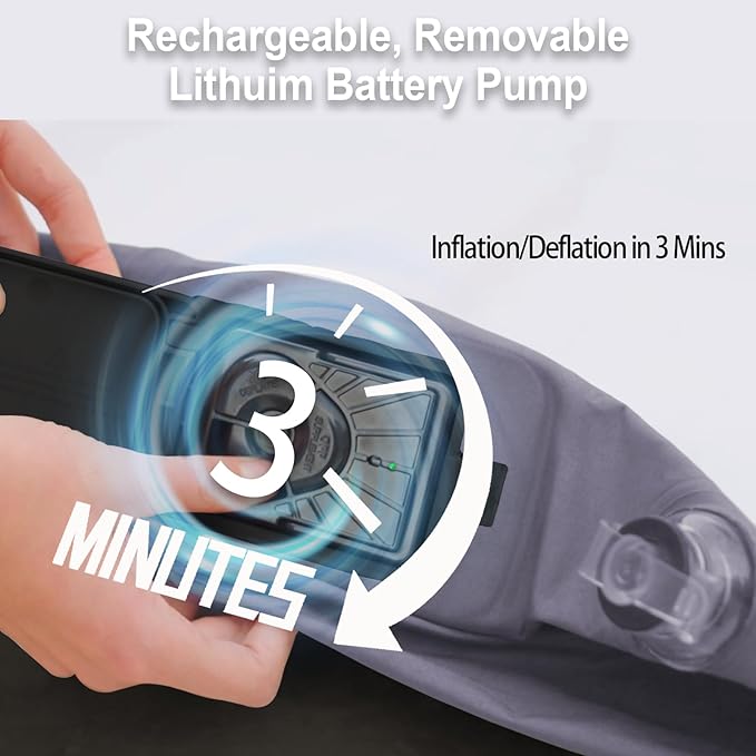 Queen Air Mattress wit with 1300mAh Battery Powered Pump,18"Raised Super soft and comfortable Dutch velvet fabric750lbs Support Portable Inflatable Mattress,Air Bed for Camping, Home and Guest-Purple