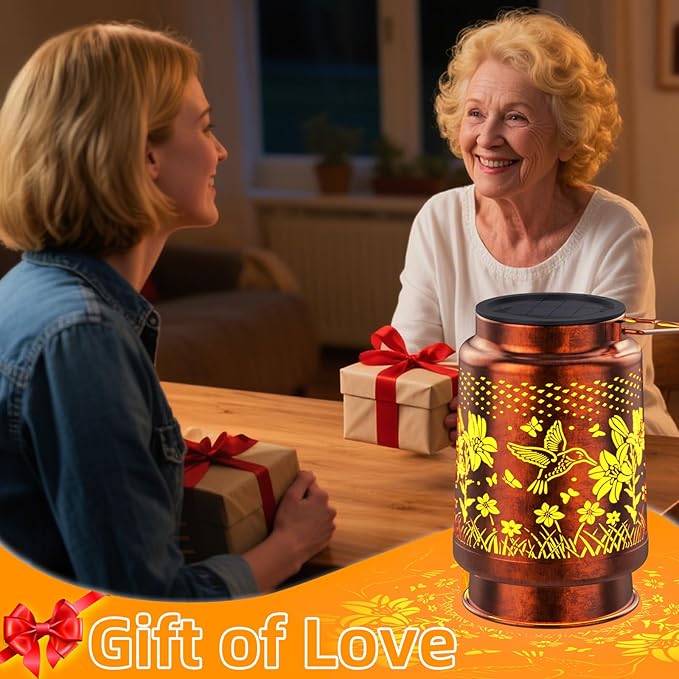 Solar Lanterns Outdoor Waterproof Hummingbird 2 Pack, Birthday Gifts for Women Mom Grandma, Garden Decor Hanging Solar Lights Outdoor Metal Lantern Decoration Outside for Yard, Patio