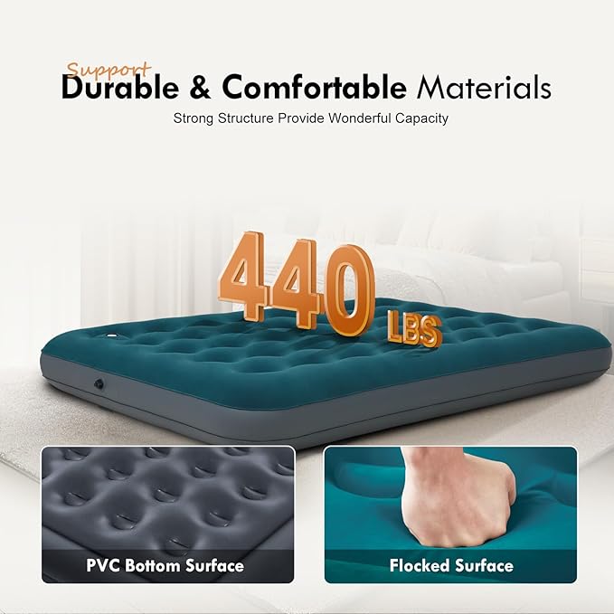 Full Size Camping Air Mattress with Built in Foot Pump, Inflatable Bed Blow Up Mattress Sleeping Pad