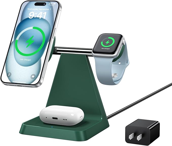 Magnetic Wireless Charger for iPhone - 3 in 1 Charging Station for Multiple Devices Charger Stand for Apple Watch iPhone 16 15 14 13 12 Pro Max