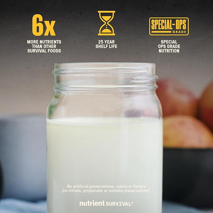 Nutrient Survival Vitamin Powdered Milk (4 Cans, 200 Servings), Freeze Dried Prepper Supplies & Emergency Food Supply, 21 Essential Nutrients, Soy & Gluten Free, Shelf Stable Up to 25 Years