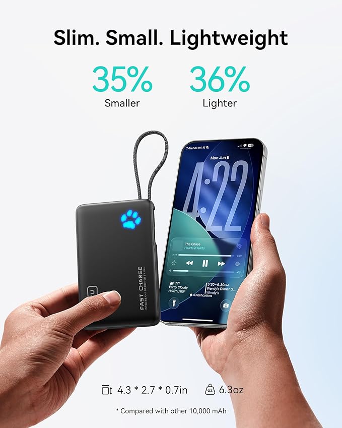 INIU 45W Mini Power Bank + 45W Portable Charger with Built-in USB C Cable