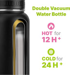 Insulated Water Bottle-32 oz Stainless Steel Vacuum Wide Mouth Sports Water Bottle with Silicone Boot-Metal Leak Proof Travel Water Flask for Men (Black)