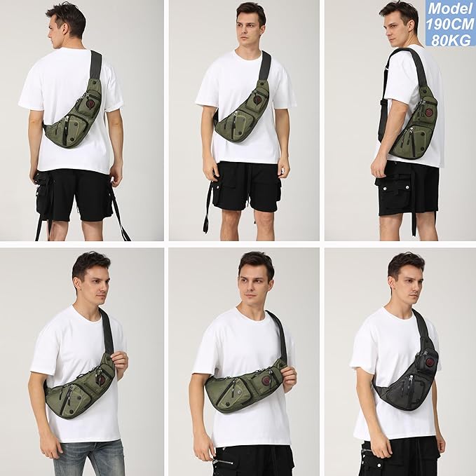 NICGID Sling Bag Chest Shoulder Backpack Crossbody Bags Casual Daypack for Men Women (Army green-2620N)
