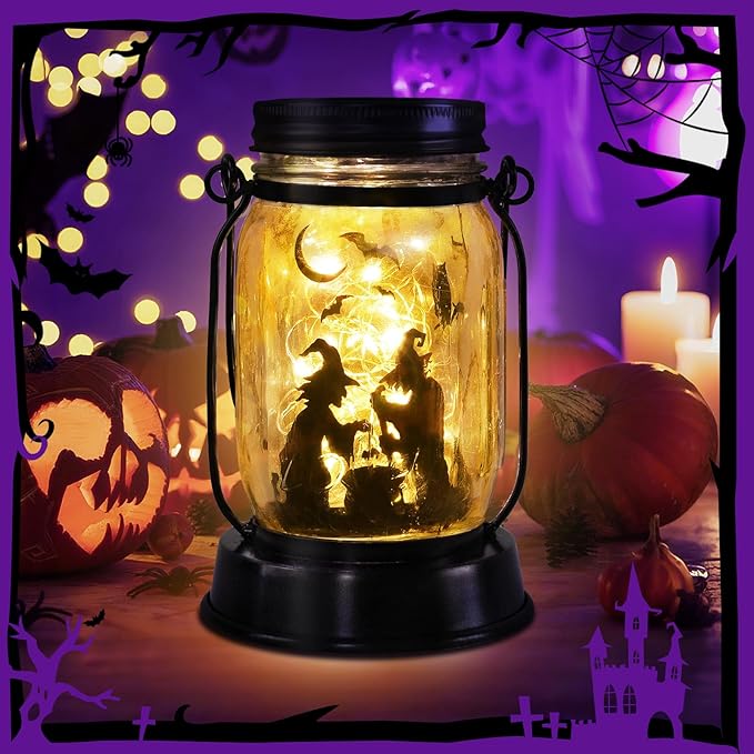 Halloween Decorations Halloween Decor Witch Solar Lanterns Witch Decorations Outdoor Lights Solar Garden for Yard, Patio,Backyard,Porch Torches Light