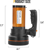 Rechargeable Searchlight Handheld LED Tactical Flashlight with Handle Spotlight 6000 Lumens High-Power Super Bright Torch with USB Output Torch (Gold)