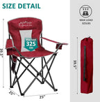 Mesh Folding Camping Chairs, Oversized Portable Outdoor Chairs, Weight Capacity 325 lbs with Cup Holder, Storage Pocket, Carry Bag Red