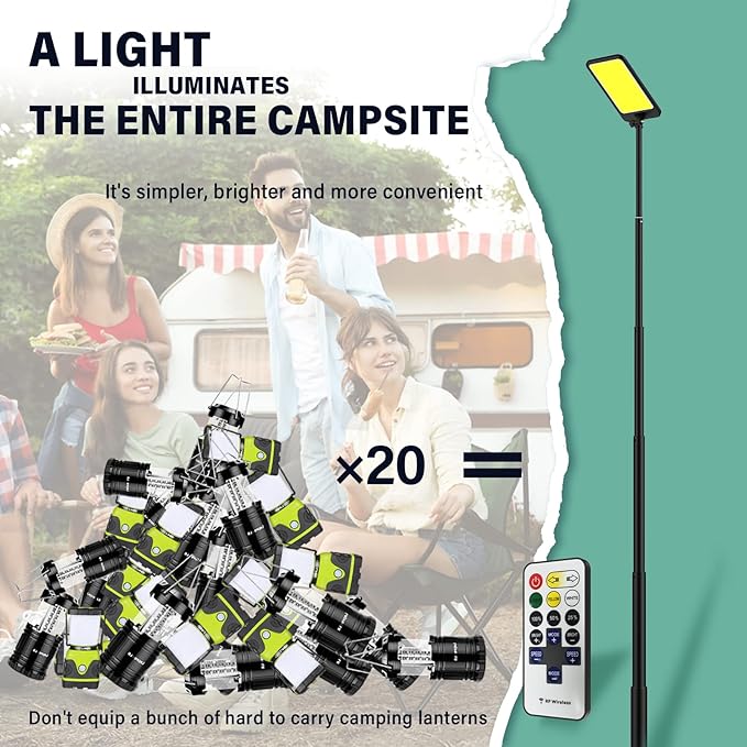 CONPEX Camping Light, 10000 Lumens Super Bright Range 50 Ft * 50 Ft Meet 4-6 Tent Lighting, Outdoor Telescopic Camping Lights Campsite Camp Area Light Pole