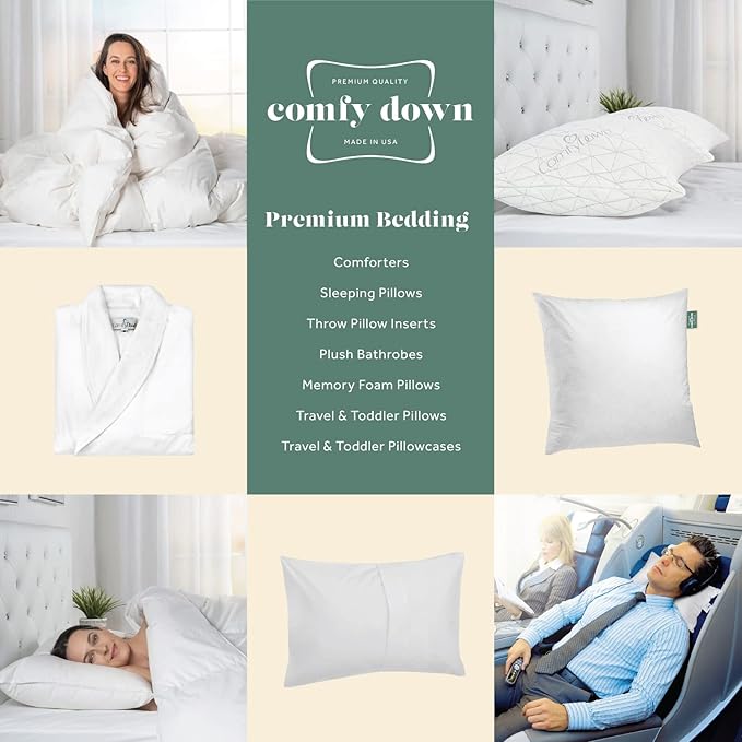 Decorative Throw Pillow Insert, Down and Feathers Fill, 100% Cotton Cover 233 Thread Count, Square Pillow Insert - Made in USA (20" x 20")