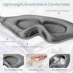 Sleep Mask, Premium Eye Mask for Sleeping, Completely Blackout, Superior Soft Comfort, Upgraded 3D Ergonomic Designed Sleeping Mask for Home, Office, Travel, Meditation, Yoga, Grey