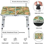 Small Folding Camping Table, 2ft Portable Picnic Table Aluminum 24" x 16" Folding Table, 3 Adjustable Heights Portable Lightweight Table Dining Table for RV, Picnic, Beach (Green Leaf)