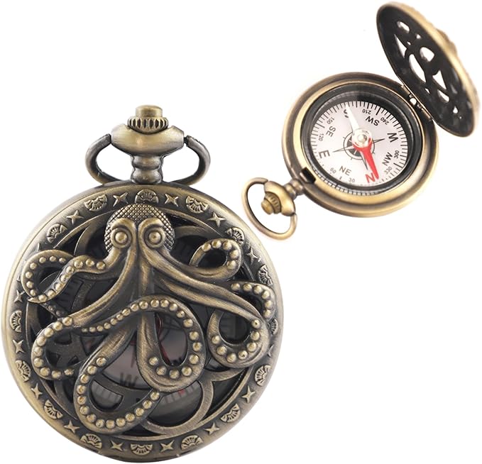 Vintage Pocket Compass Classic Pocket Watch Case Design Portable Compass for Hiking Outdoor Camping Motoring Boating Backpacking Survival Emergency