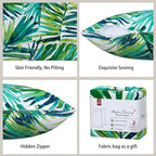Magpie Fabrics Patio Pillow Covers ONLY 18"x18", Set of 2, Fade-Resistant Outdoor Indoor Decorative Throw Pillowcase Shell for Couch Garden Furniture - Green Palm Leaves