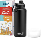 Insulated Water Bottle-32 oz Stainless Steel Vacuum Wide Mouth Sports Water Bottle with Silicone Boot-Metal Leak Proof Travel Water Flask for Men (Black)