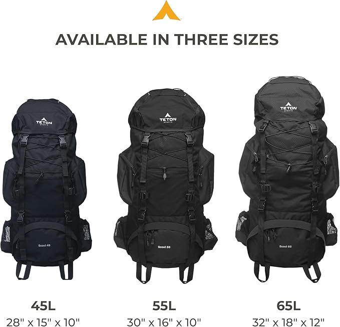 TETON 65L Scout Internal Frame Backpack for Hiking, Camping, Backpacking, Rain Cover Included