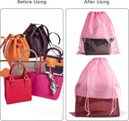8PCS Dust Bags for Handbags Jumbo Travel Shoe Bags Purses Organizers Storage Bags with Rope Clear Window Dustproof Drawstring Bag Storage Pouch for Men and Women - Pink, 23.6 x 19.7 in