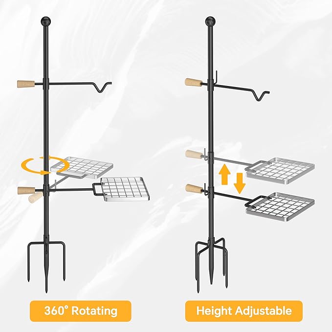 Mr IRONSTONE Campfire Grill Grate: Fire Pit Grill Grate with Swivel Handle, Campfire Cooking Equipment with Heavy Duty Steel, Over Fire Camp Grill For Outdoor Barbecue Camping and Cooking, Black