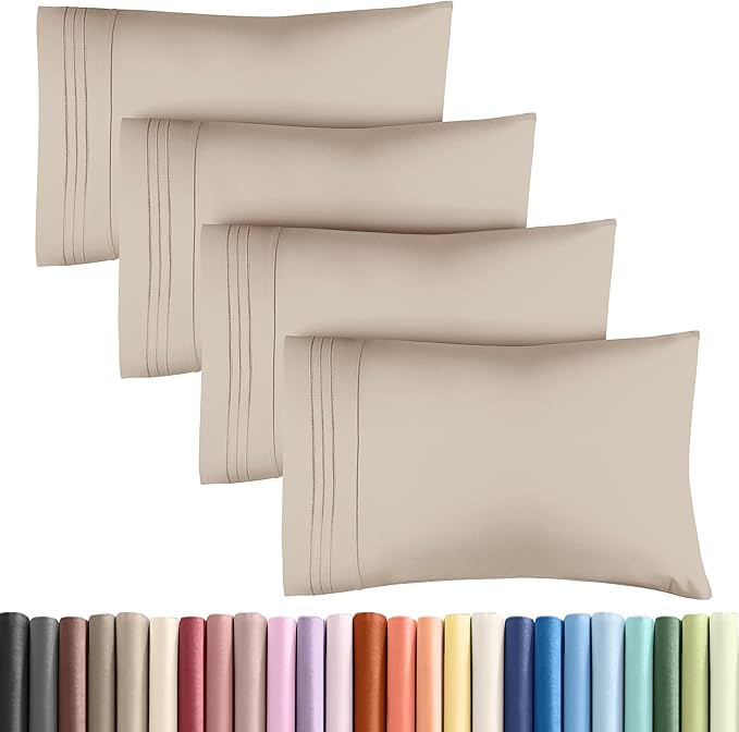 Pillowcases - Ultra Soft Hotel Quality Pillowcase Covers - Comfy, Cozy & Wrinkle Free - Shrinkage and Fade Resistant - Machine Washable Pillow Protectors - (Queen, Wheat, 4 Piece Set)