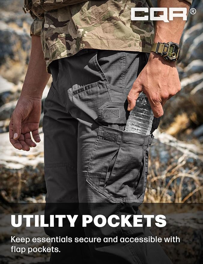 CQR Men's Tactical Pants, Water Resistant Ripstop Cargo Pants, Lightweight EDC Work Hiking Pants, Outdoor Apparel