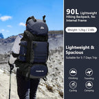 90L Hiking Backpack, Camping Travel Backpack with Rain Cover Lightweight Travel Daypack for Climbing Camping Touring (Blue)