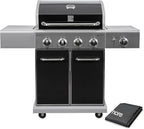 Kenmore 4-Burner BBQ Gas Grill with Searing Side Burner, Propane Grill, 52,000 BTUs, Warming Rack, Electronic Ignition & Cast Iron Cooking Grates, Black/Stainless Steel + Bonus Cover