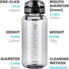 Fanhaw 32 Oz Clear Tritan Water Bottle with Chug Lid, BPA-free, Wide Mouth, Leak Proof - for Gym, Travel, Home, School, Office (Gray)