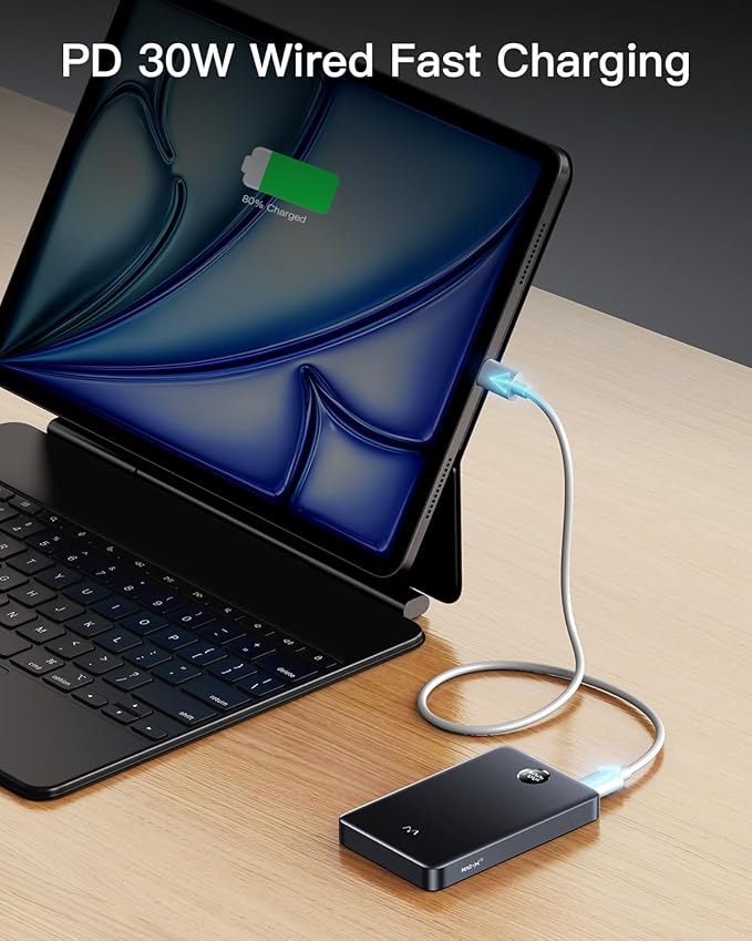 iWALK Magnetic Portable Charger, Qi2 Certified 15W Magnetic Power Bank with LED Display, 30W PD Fast Charging, 10,000mAh Battery Pack, Ergonomic Design, for iPhone 17/16/15/14/13/12 Series Gray