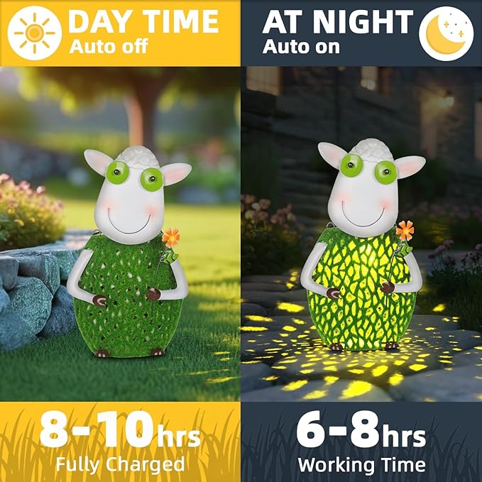 Solar Lanterns for Outside Hanging with Warm LED Lights Sheep Metal Yard Decorations Outdoor Unique Gift for Patio Garden Decor