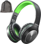 Rydohi Bluetooth Headphones Over Ear, 68H Playtime 3 EQ Music Modes Wireless Headphones with Microphone/Deep Bass, HiFi Stereo Foldable Headset for PC Home Travel Office (Black Green)