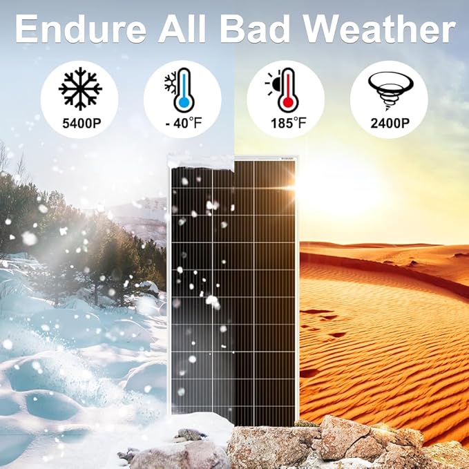 DOKIO 200W Monocrystalline Solar Panel 12V, 12BB Half-Cell High Efficiency Glass Module with Aluminum Frame, MC4 Connector, Pre-Drilled Holes for RV, Boat, Roof, Off-Grid Power