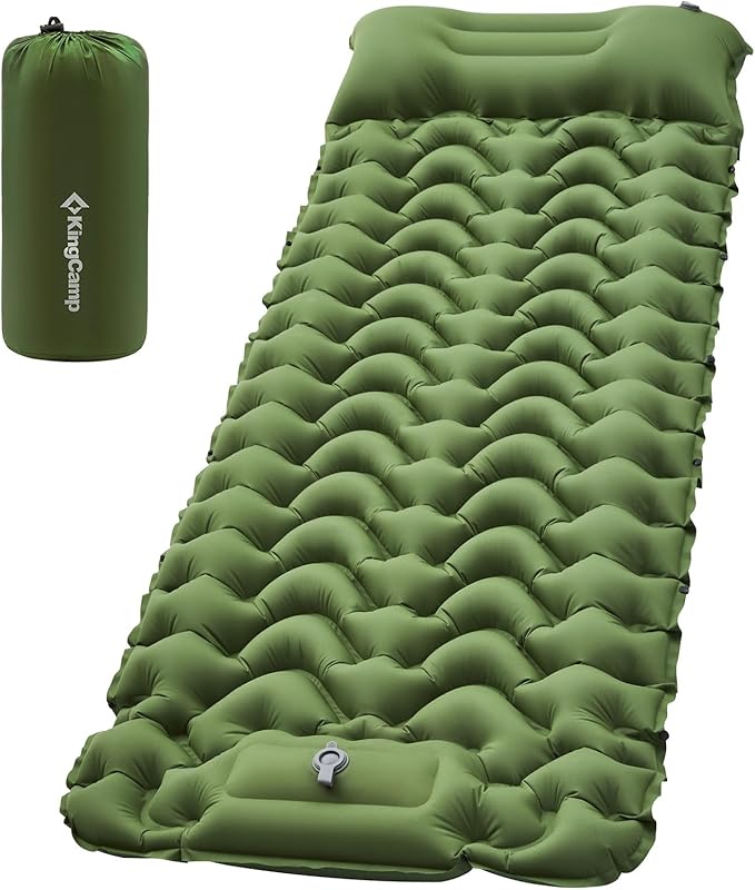 KingCamp Sleeping Pad for Camping, Ultralight Connectable Inflatable Sleeping Pad Camping Mattress with 6.3" Built-in Pillow & Foot Pump for Backpacking Hiking Tent Cot