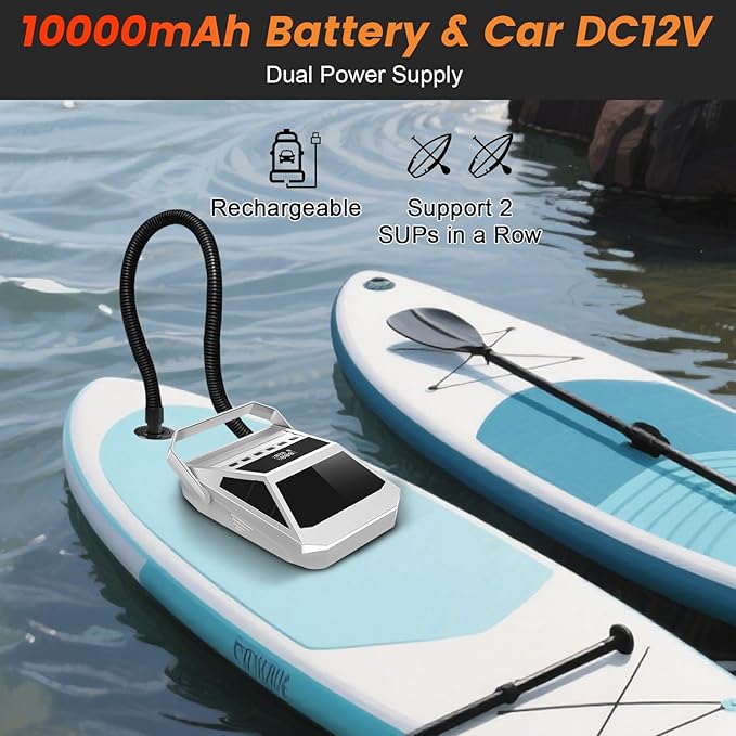 50PSI Paddle Board Pump Electric Portable, High Pressure Sup Pump - Dual Stage Inflation, Auto Shut Off and Deflate for Stand Up Paddle Board/Car/Kayak/Bicycle