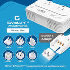 Ceptics Travel Voltage Converter -200W Convert 220V to 110V for Curling Iron, Straightener, Charger Step Down World Power Plug - 4 USB PD 18W Fast Charging - SWadApt - Type A, B, C, E/F, G, I Include